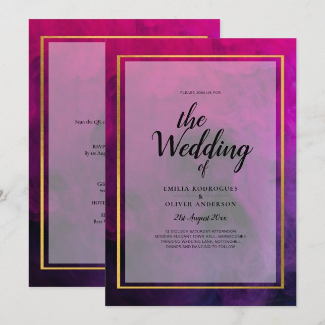 Intense Magenta Plum Lila INK Wedding INVITE Einladung (Vorne/Hinten)