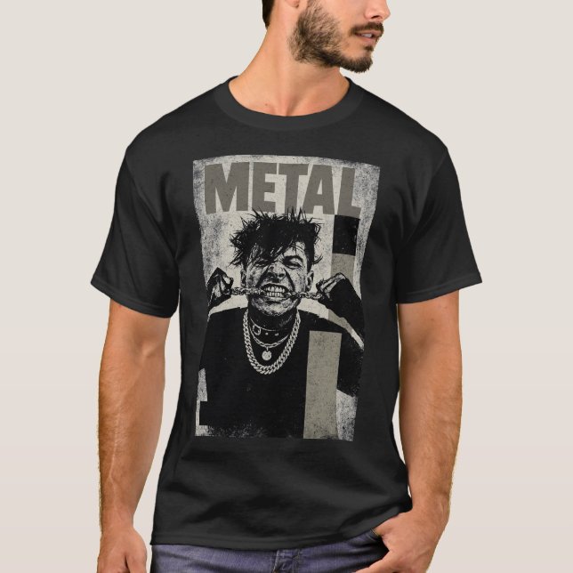 Intense Metalhead Screaming Portrait T-Shirt (Vorderseite)