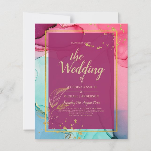 Intense PINK Türkis GOLD WEDD Alkohol Tinte (Vorderseite)