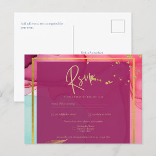 Intense PINK Türkis GOLD WEDD Alkohol Tinte Postkarte