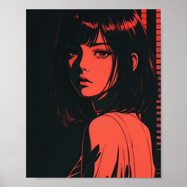 Intense Red Anime Girl Poster (Vorne)