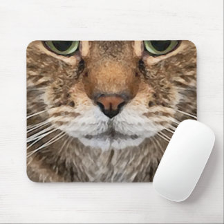 Intense Tabby Cat Puss Face - Green Eyes Phot Mousepad