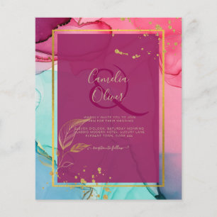 Intensiv PINK Türkis GOLD HOCHZEIT Alkohol-Tinte Flyer