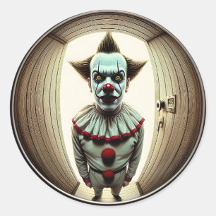 Intensive Clowns durch die Tür   Fisheye Runder Aufkleber