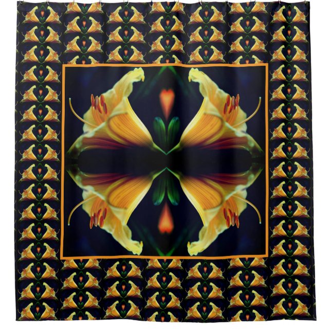 Intensive Gelbe Lilie Blume Abstraktes Kunstmuster Duschvorhang (Vorderseite)