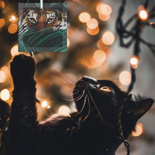 Intensive Grüne Dschungel Tiger Augen Wildnis Blät Ornament Aus Glas