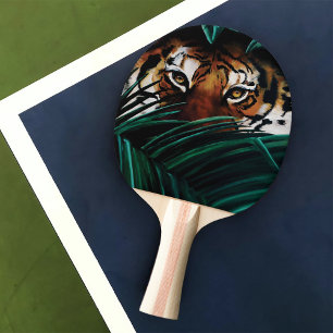 Intensive Grüne Dschungel Tiger Augen Wildnis Blät Tischtennis Schläger