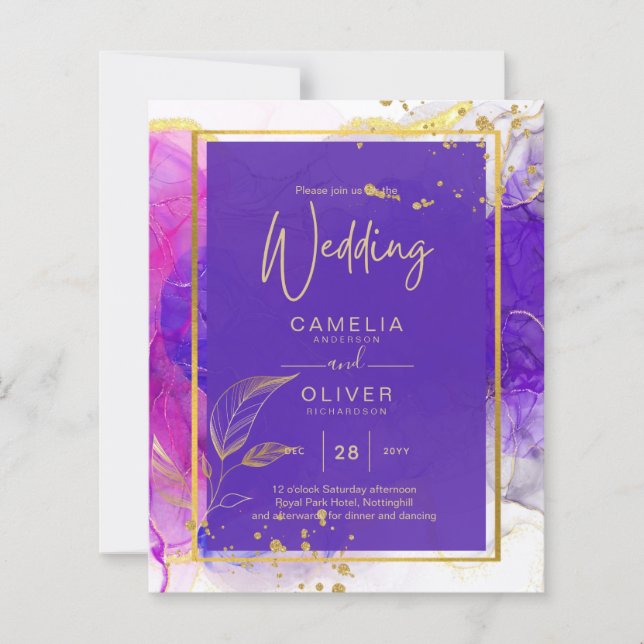 Intensive Lila Rosa Gold Hochzeit Alkohol Tinte (Vorderseite)