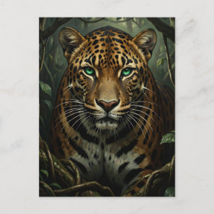Intensiver grüner Jaguar-Dschungel mit Augen Postkarte