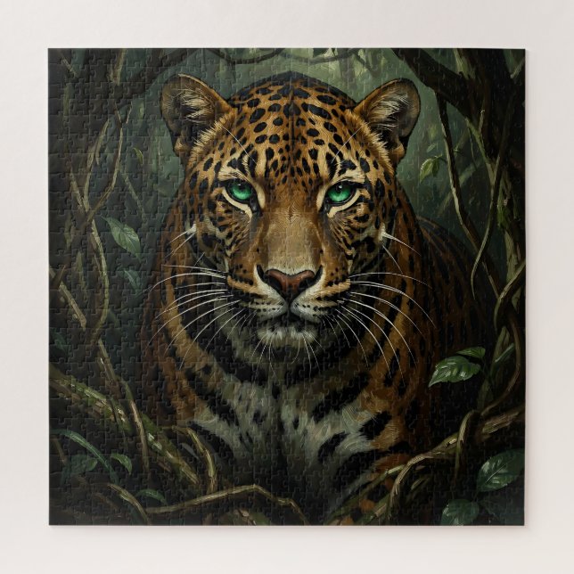 Intensiver grüner Jaguar-Dschungel mit Augen Puzzle (Vertikal)