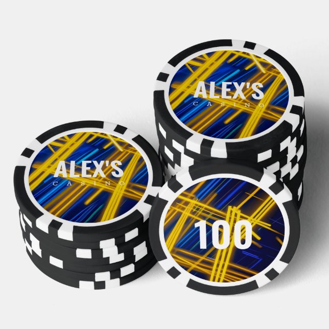 Intensives Glühendes Cyan Gelb Chaotisches Tech Ab Pokerchips (Stapel)