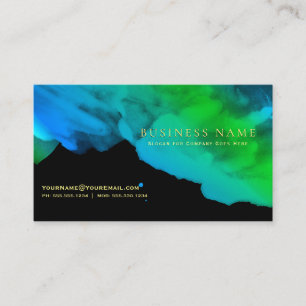 Intensives Teal Blau Grün Aquarell auf Schwarz Visitenkarte