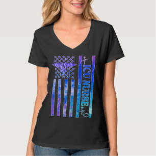 Intensivstation-Krankenschwester US-Flagge Intensi T-Shirt