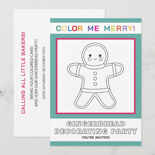 Interaktive Kinder-Gingerbread-Dekorationsparty Einladung (Vorne/Hinten)