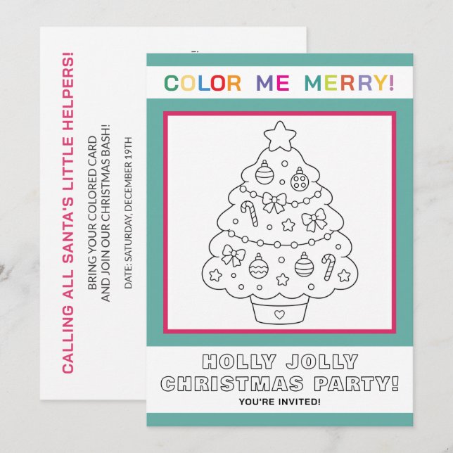Interaktive Weihnachtsbaum-Malvorlage für Kinder Einladung (Vorne/Hinten)