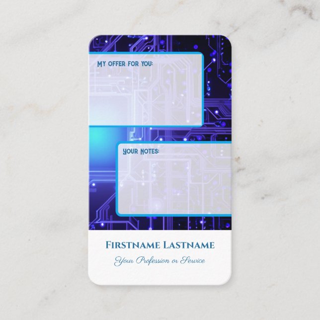 Interaktives persönliches Angebot und Kundenhinwei Visitenkarte (Vorderseite)