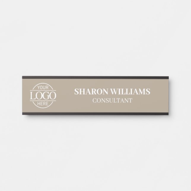 Interchangeable Taupe Beige Custom Business Logo  Türschild (Vorderseite )