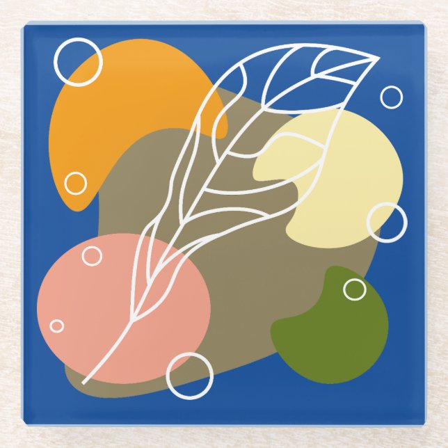 Interessante abstrakte Punkte mit Blätter Glasuntersetzer (Vorderseite)