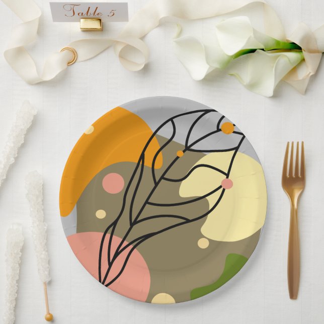 Interessante abstrakte Punkte mit Blätter Pappteller (Hochzeit)