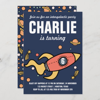 Intergalaktische/RaketenGeburtstagsparty Einladung
