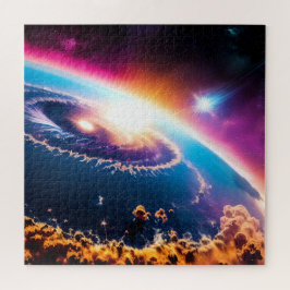 Intergalaktische Sterne fliegen in den Planeten Puzzle