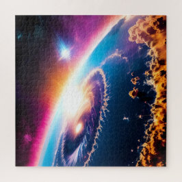 Intergalaktische Sterne fliegen in den Planeten Puzzle