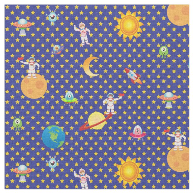 Intergalaktischer Sternraum in Dunkelblau  Stoff (Nahaufnahme)