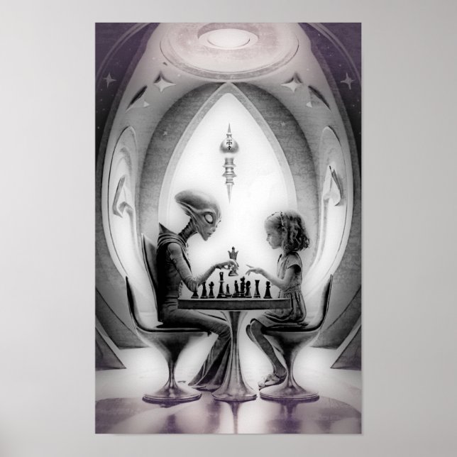 Intergalaktisches Schach: Alien gegen Mädchen Poster (Vorne)