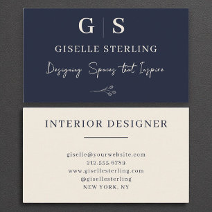 Interieur Designer Monogram Elegant Navy Blue Crea Visitenkarte