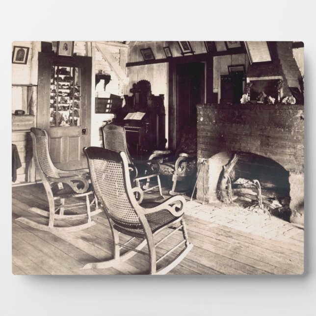 Interieur einer amerikanischen Holzhütte, c.1880s  Fotoplatte (Vorderseite)