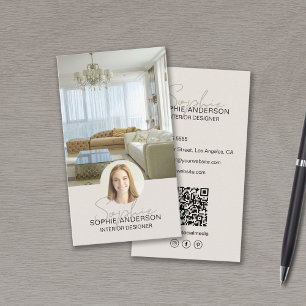 Interior Designer Foto QR Skriptname Tan Visitenkarte