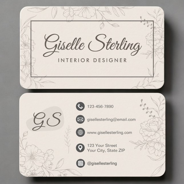 Interior Designer Neutral Floral Visitenkarte (Von Creator hochgeladen)