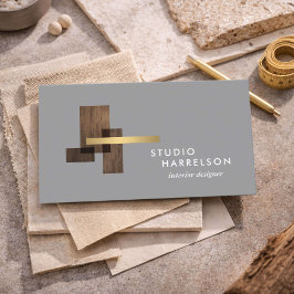 Interior Designer Wood Gold Logo Gray Visitenkarte
