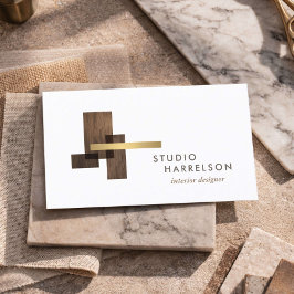 Interior Designer Wood Gold Logo Visitenkarte