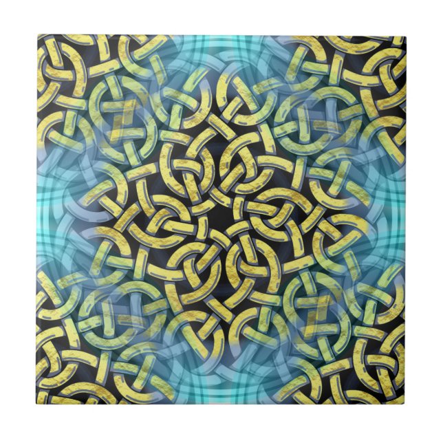 Interlacing Viktorianisch Golden Trim Aqua Hinterg Fliese (Vorderseite)