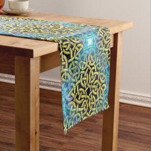Interlacing Viktorianisch Golden Trim Aqua Hinterg Kurzer Tischläufer