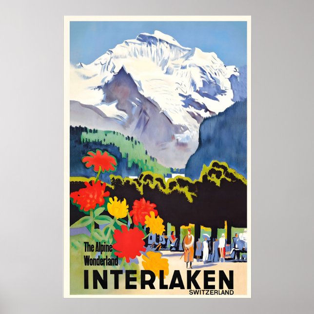 Interlaken Bern Schweiz Schweizer Alpen Vintage Poster (Vorne)