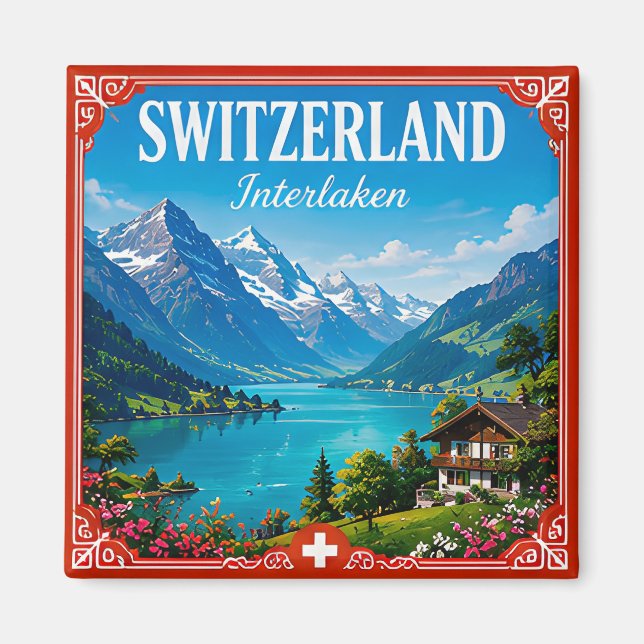 🏔️ Interlaken Schweiz Alpen Urlaubserinnerung  Magnet (Vorne)