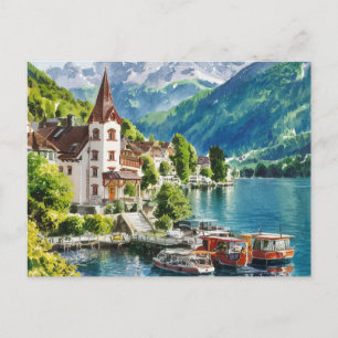 Interlaken Schweiz Aquarell Postkarte