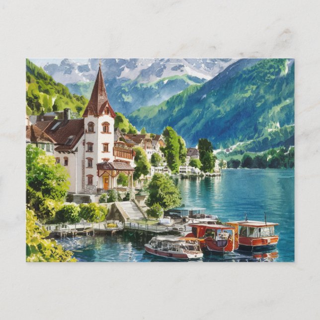 Interlaken Schweiz Aquarell Postkarte (Vorderseite)