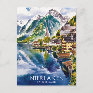 Interlaken Schweiz Aquarellmalerei Postkarte