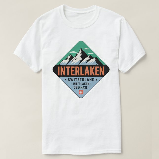 Interlaken Schweiz Berg Abzeichen T-Shirt (Design vorne)
