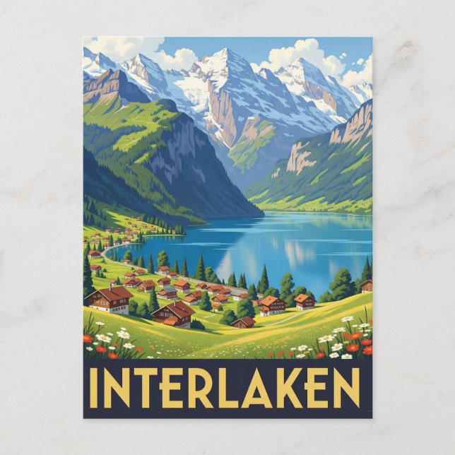 Interlaken Schweiz Reisen Vintag Postkarte (Vorderseite)