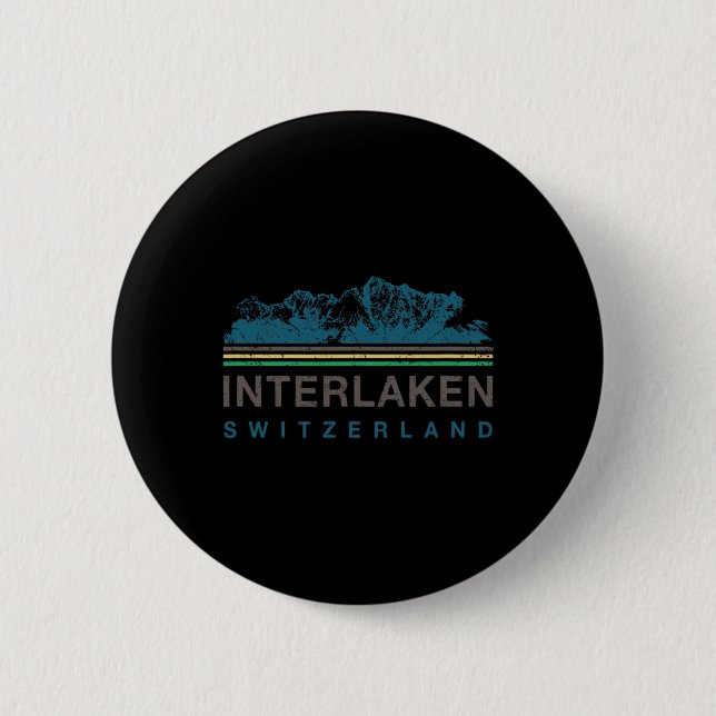 Interlaken Schweiz Schweizer Bergsteigen Retro Button (Vorderseite)