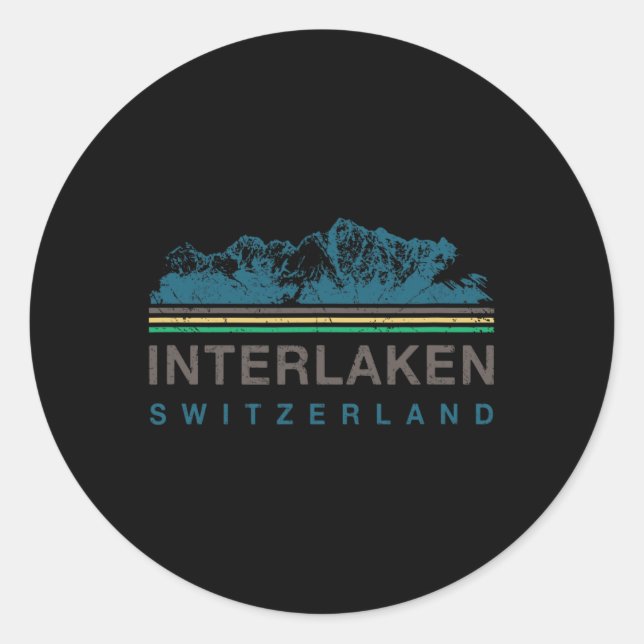 Interlaken Schweiz Schweizer Bergsteigen Retro Runder Aufkleber (Vorderseite)