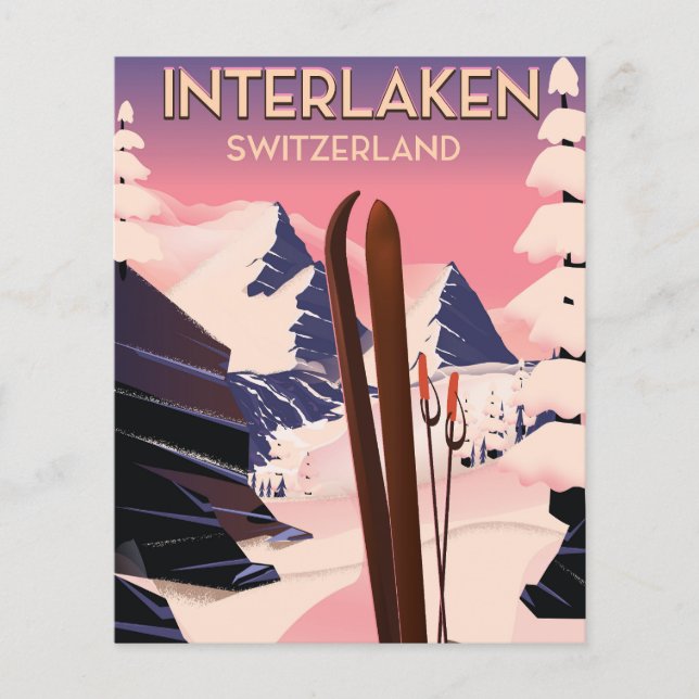 Interlaken Schweiz Skifahrplakat. (Vorderseite)