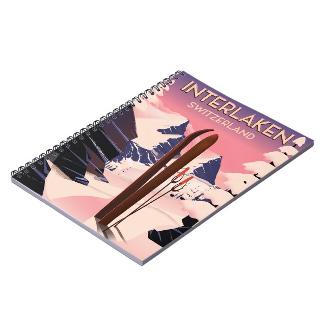 Interlaken Schweiz Skifahrplakat. Notizblock (Linke Seite)