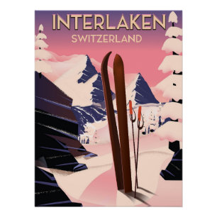Interlaken Schweiz Skifahrplakat. Poster