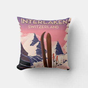 Interlaken Schweiz Skireiseplakat. Kissen