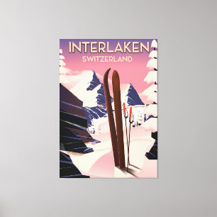 Interlaken Schweiz Skireiseplakat. Leinwanddruck